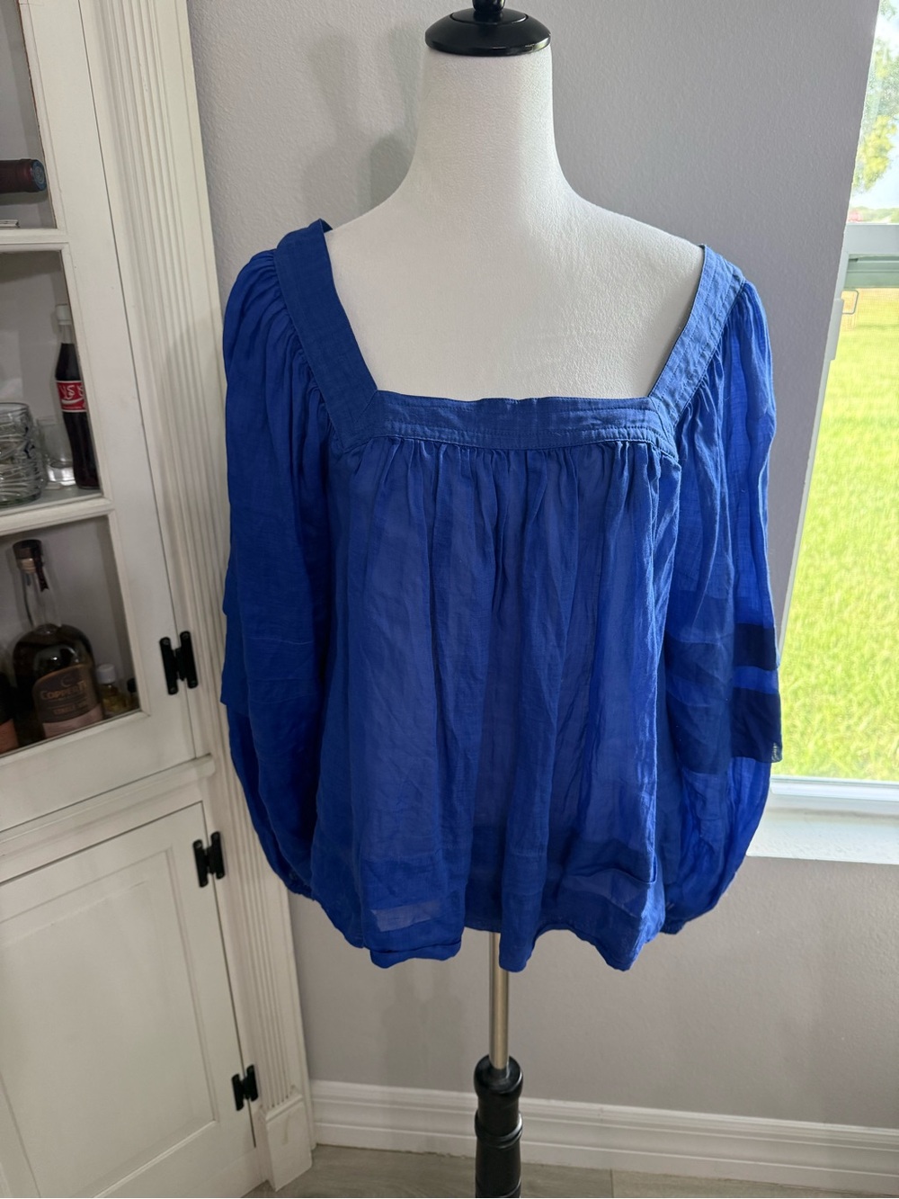 Banana Republic Royal Blue Square-Neck Peasant Blouse